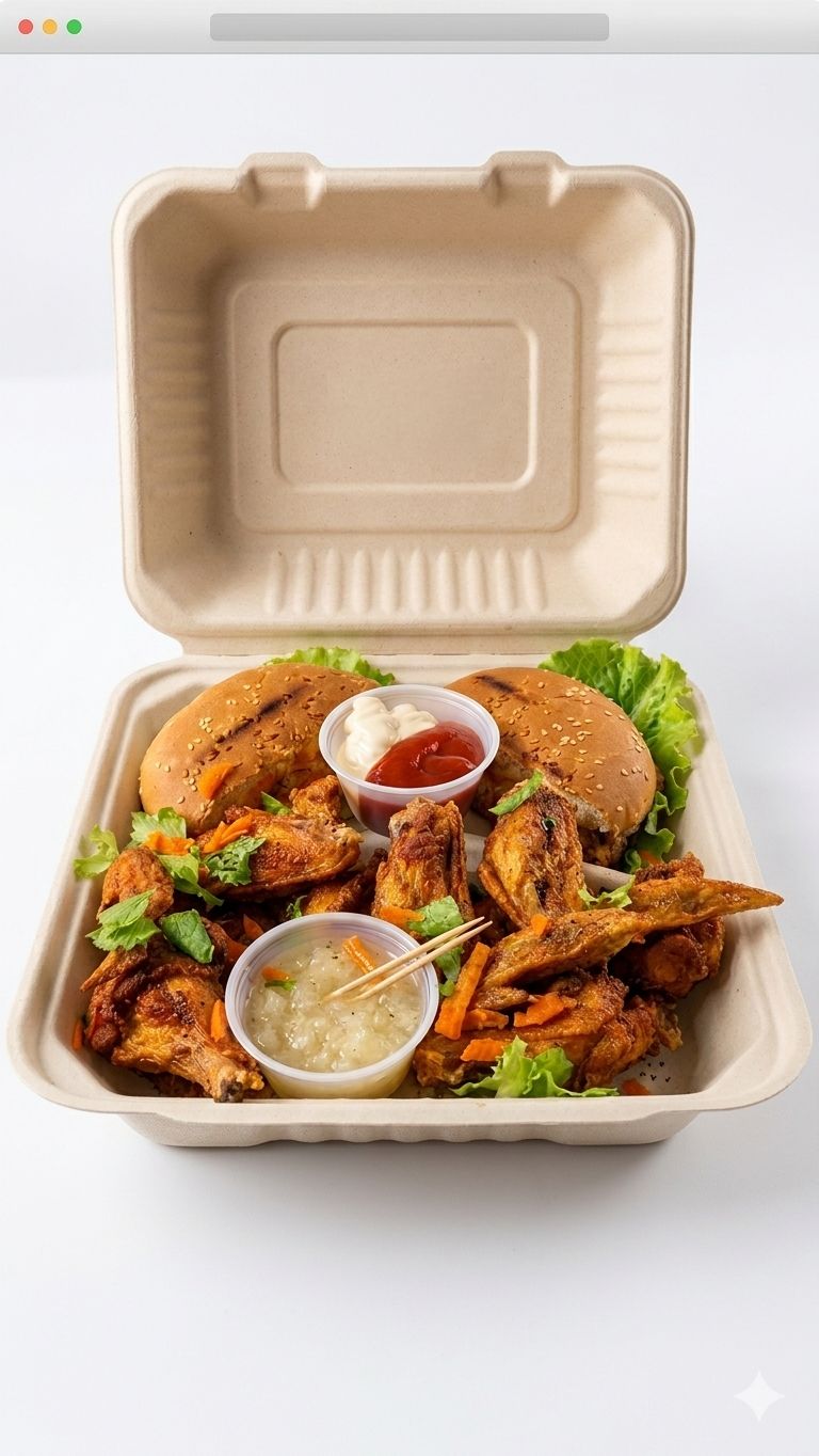 Hamburger with Chicken Wings